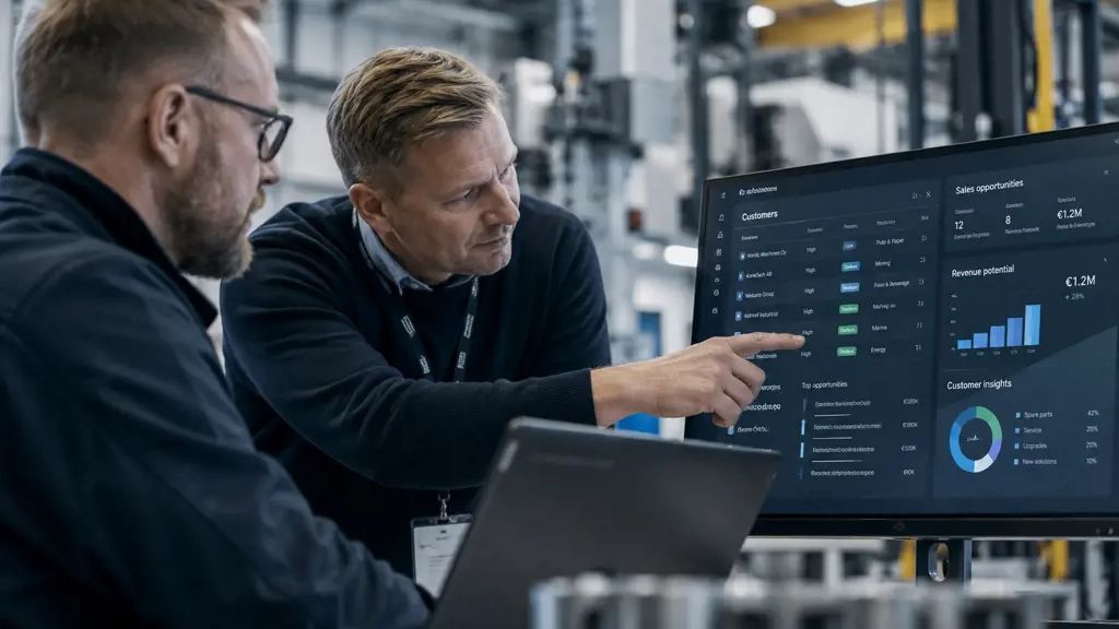 AI-agenter kan hjälpa tillverkande företag att analysera befintlig data och identifiera nya affärsmöjligheter inom eftermarknaden. AI-genererad illustrationsbild.